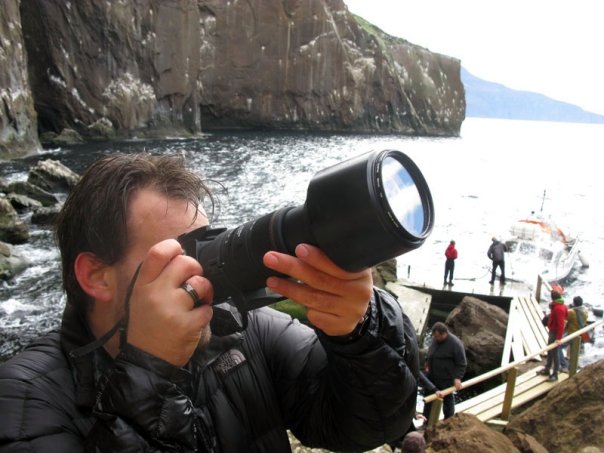 Adrian trying to capture a puffin, on Dagney Island in Iceland