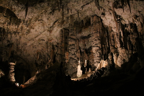Inside the caves, zooming past the ancient monoliths.