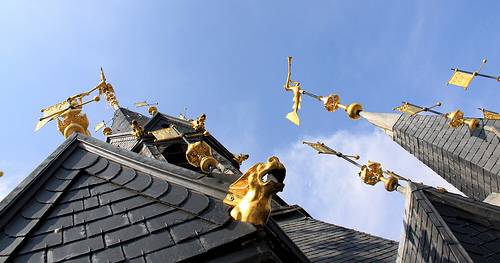 The golden dragon looks down upon the city