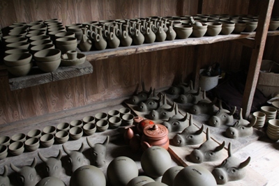 The pottery drying before being fired