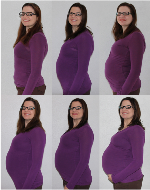 Lydia's belly months one to six
