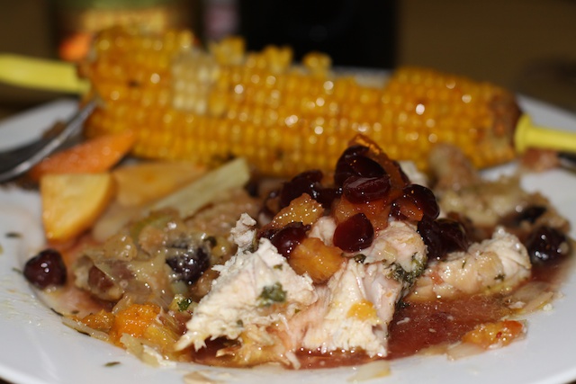 Turkey with cranberry sauce and stuffing